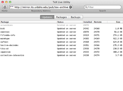 tex live utility mac packages
